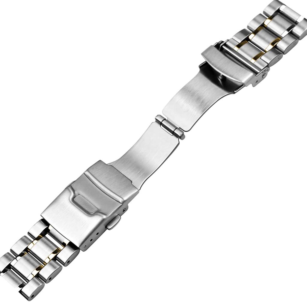[Kai Tian] 20mm Metal Watch Band, Silver Gold Stainless Steel 3-Row Watch Band for Men and Women