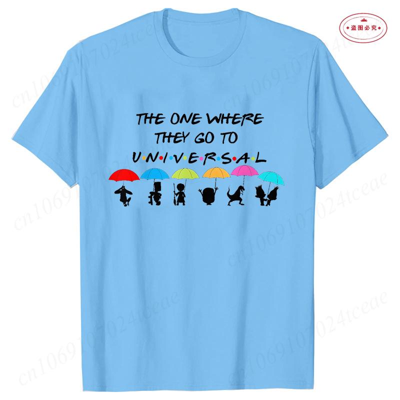 The One Where They Go To Universal T-Shirt for Women Clothing Friends Family Matching Party Tees Funny Umbrella Graphic Tops