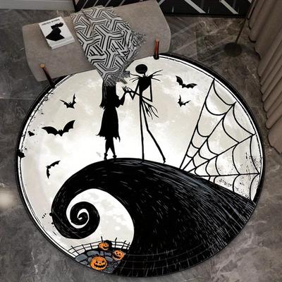 Disney Nightmare Before Christmas Runder Bereichsteppich Fledermäuse Spinnen Boden Wohnzimmer Schlafzimmer Halloween Zimmer Runder Teppich Dekor