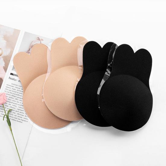 1 Pair Women Nipple Covers Invisible Sticky Adhesive Anti-slip Silicone Reusable Anti-exposure Soft Breathable Push Up Bunny Ear Shape Breast Lifting