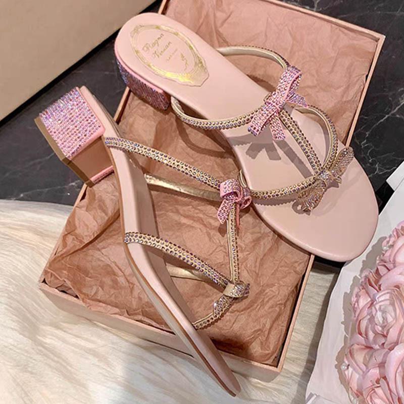 New Fairy Rhinestone Sandals Summer New Bow T-strap Toe High-heeled Sandals