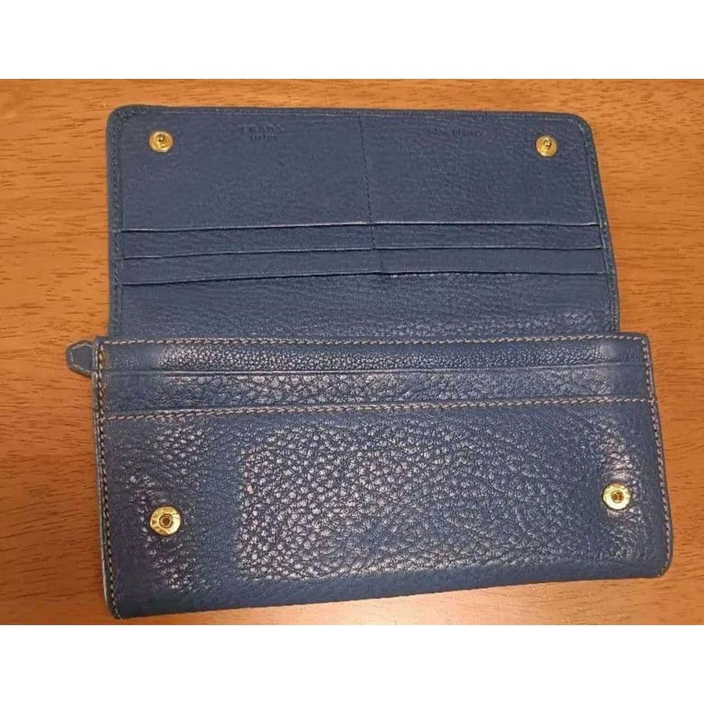 Used PRADA Blue Leather Long Wallet