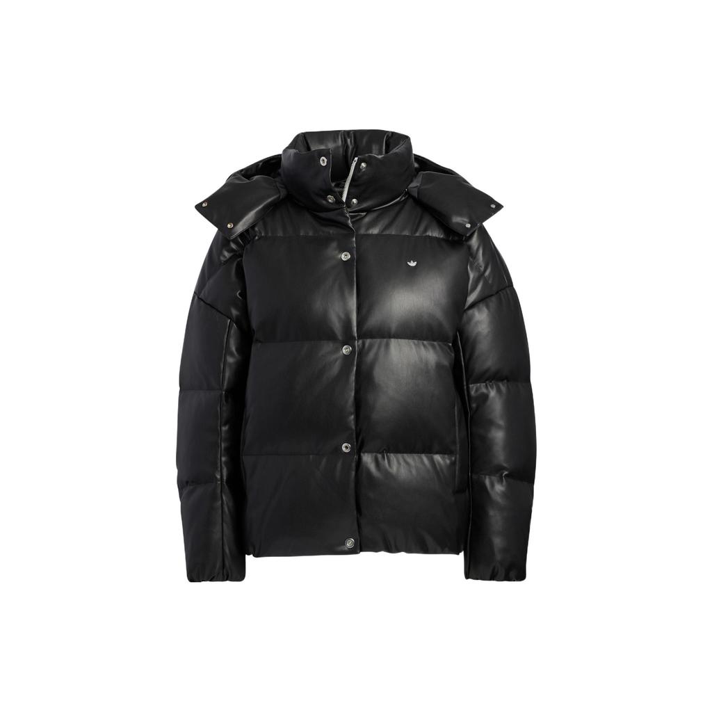 Adidas Originals Clover FW22 Down Jacket With Brand Logo Embroidery And Solid Color Single-Breasted Hooded Design Women Outerwear Black HS9526