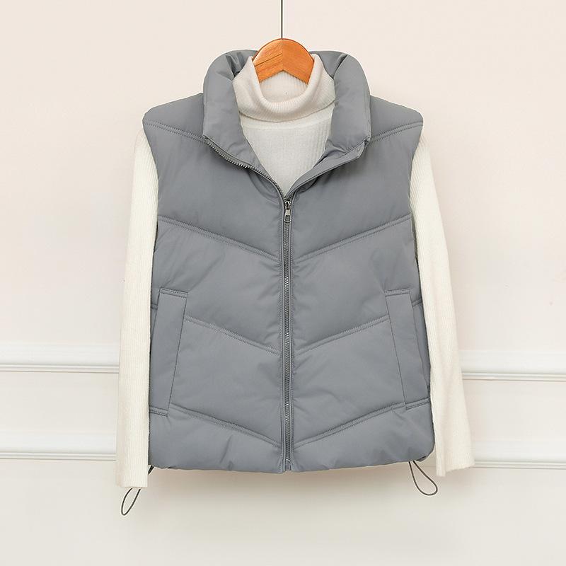 

Wind women s clothing new stand-up collar sleeveless small short vest pressed rubber vest XXL серый