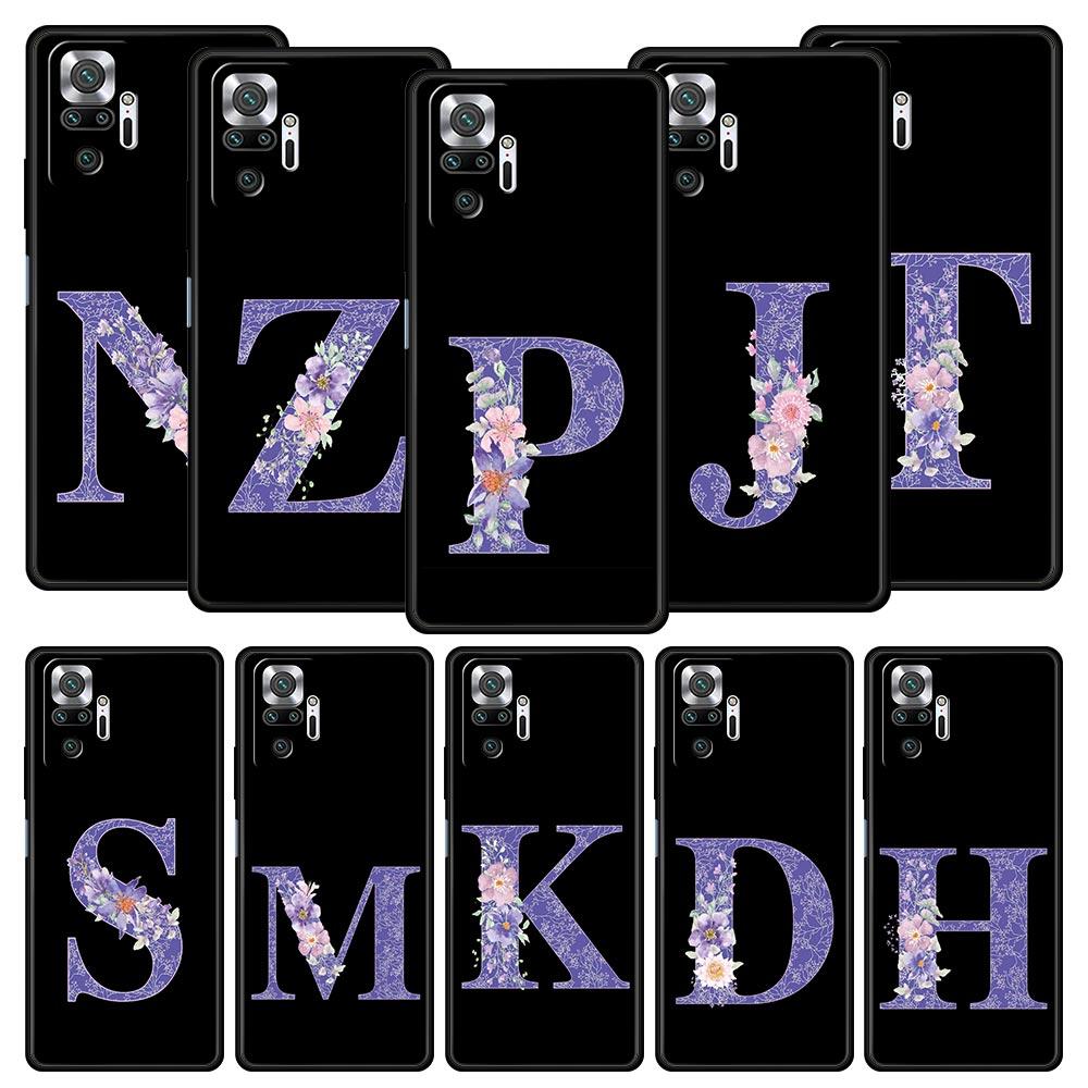 Letters Purple Flower Phone Case For Xiaomi Redmi Note 14 13 5G 10 11 12 Pro Plus 4G 14C 13C 12C 10C Black Cover