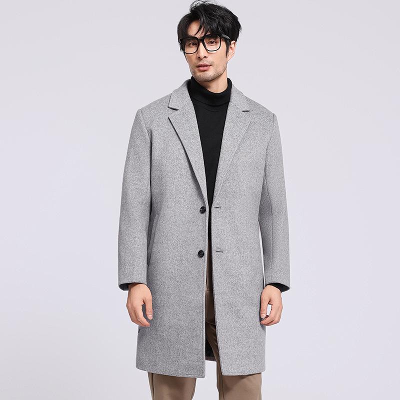 Men's Mid-Length Lapel Double-Faced Wool Coat - 50.9% Wool, Autumn/Winter Casual Business Style