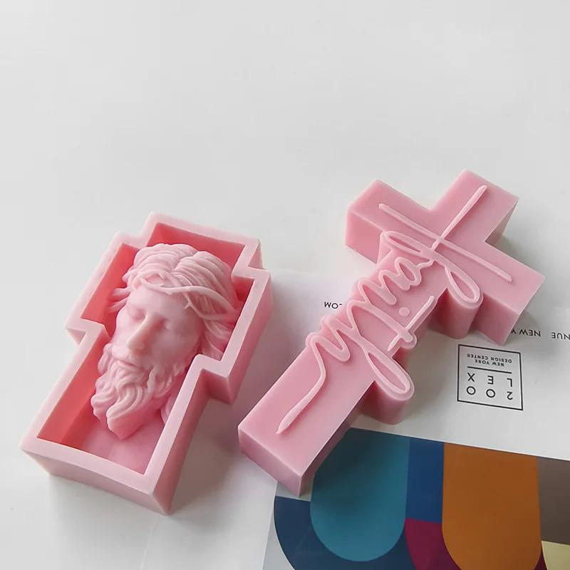 Sculpture Cross Aroma Candle Resin Plaster Ornament Mold Home Decor Crafts Making Mould