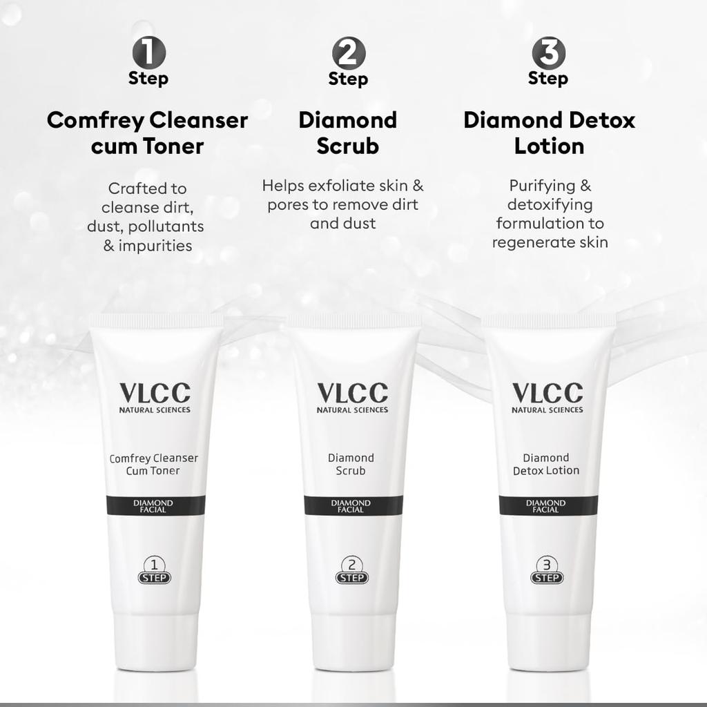 VLCC Diamond Facial Kit 300g + Rose Water Toner 100ml At-Home Skin Purifying Facial Pack