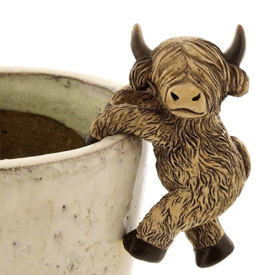 Dekorace květináče Highlandská kráva Vodotěsná Nerezavějící Realistický tvar Závěs na zahradní květináč