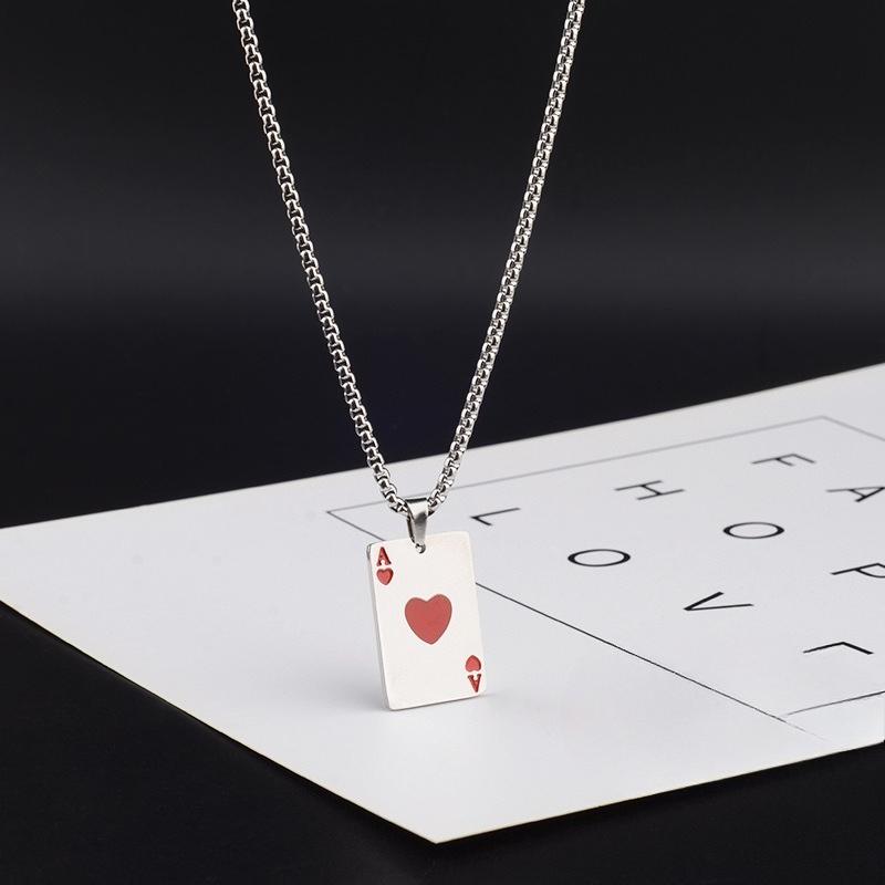 

Creative Playing Cards Necklace Sweatshirt Sweater Pendant for Men Titanium Steel Cool Dance Party Couple Red Heart A - 60cm