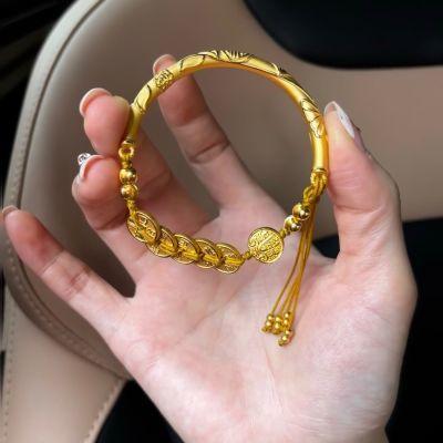 Shajin Five Emperors Coin Five Way God of Wealth Gold Plated Half Bracelet Hand Wided Rope New Chinese Retro Jewelry For Women's