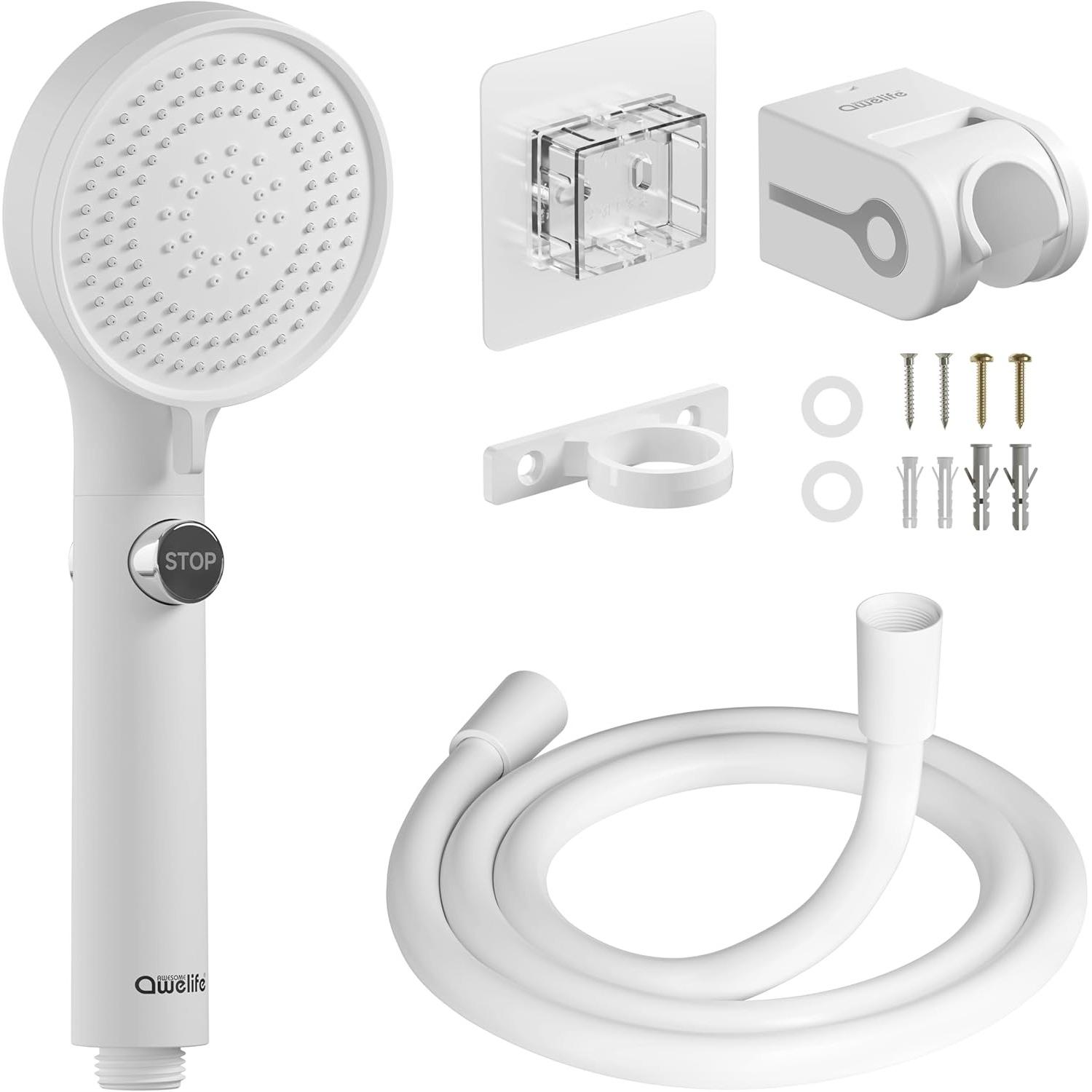 Душевая лейка для автодома со шлангом, душевая лейка высокого давления с ручным переключателем включения/выключения, необходимая вещь для автодома, дома на колесах и лодки и кемпера белый