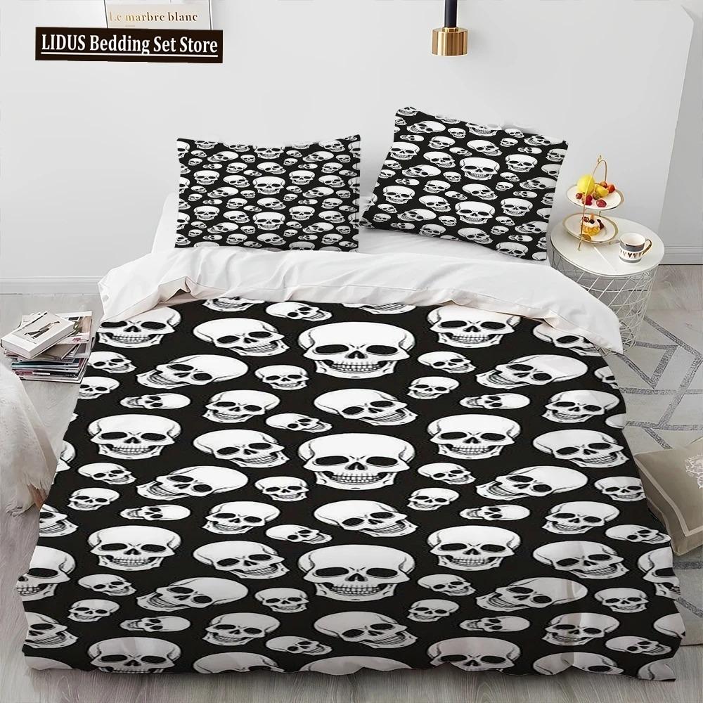 3D Gothic Horror Skull Cartoon Comforter Bedding Set,Duvet Cover Bed Set Quilt Cover Pillowcase,King Queen Size Bedding Set Gift