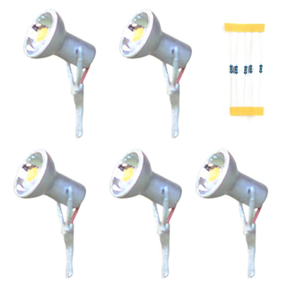 5PCS 3V DC HO Scale Layouts LED Spotlight Model Limelight Projector  For Street Lamp Post Lights Accessories With Wires And LEDs