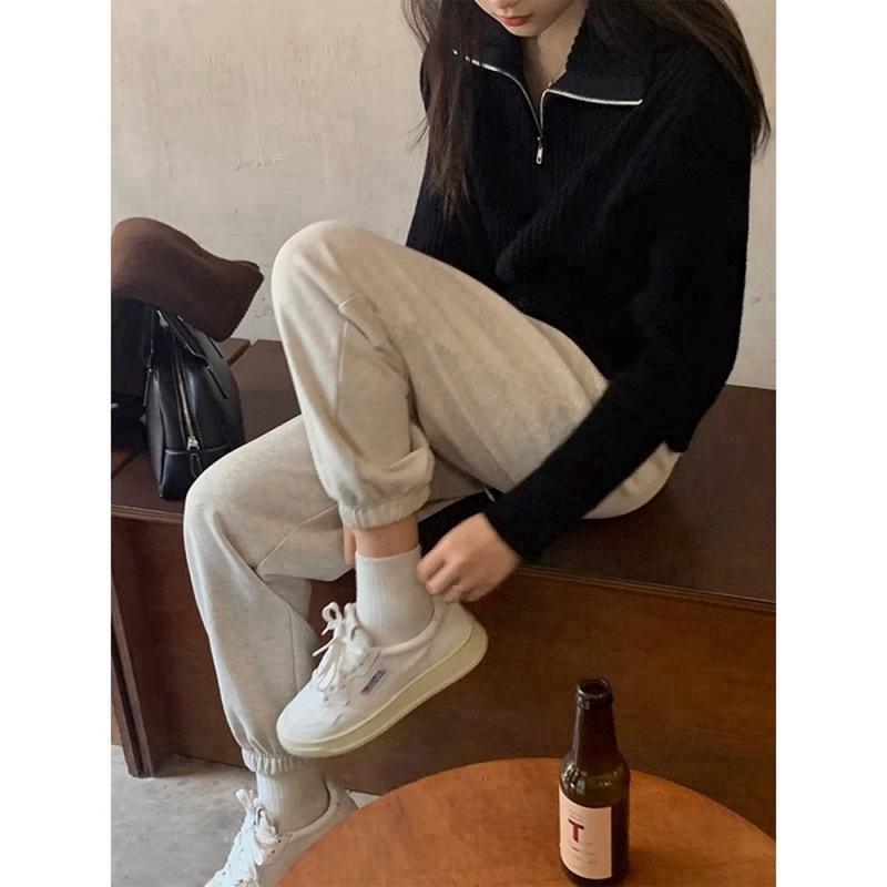 Women's Cozy Autumn & Winter Zipper Sweater - Lazy Style, Loose Fit, Soft Knit Polo Collar Pullover
