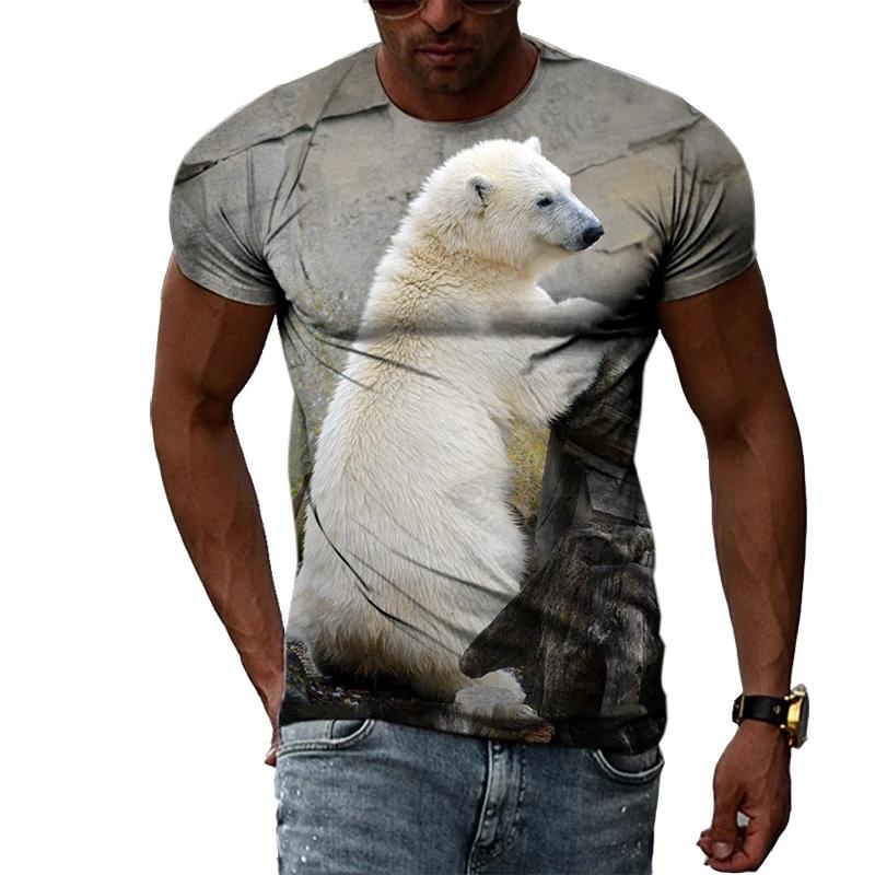 Letní móda Polar Bear Image Pánské ležérní tričko s 3D tiskem Hip-hop personalizované kulatý výstřih Top s krátkým rukávem