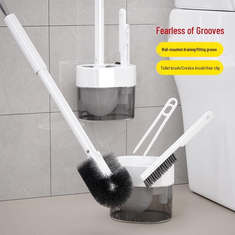 Wall-Mounted Bathroom Cleaning Set: Plastic Toilet Brush & Plunger Combo