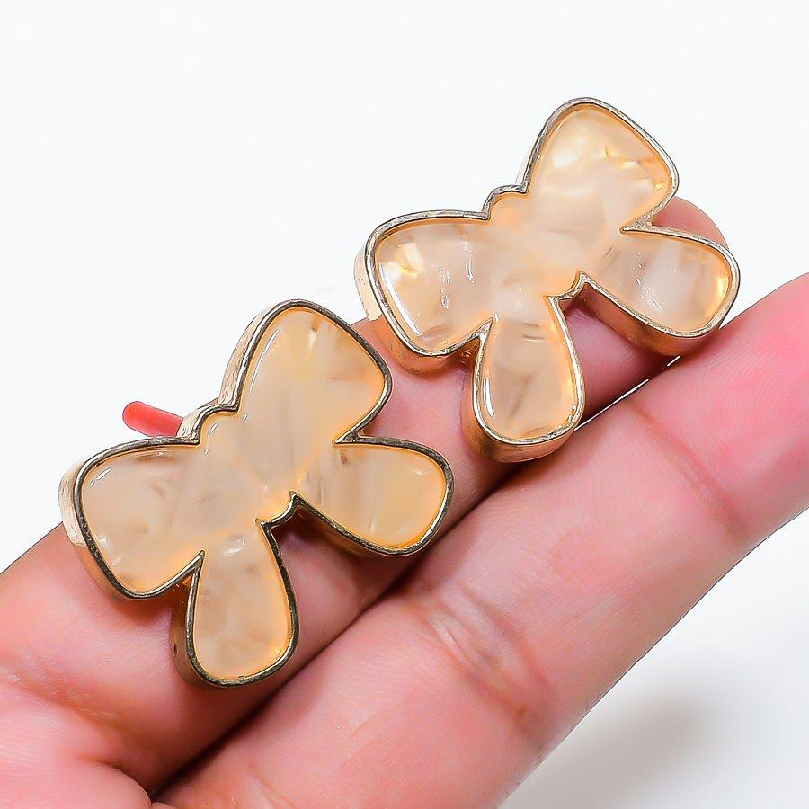 Natural Dendrite Opal Gemstone Brass Jewelry Earring 0.87  RE-38