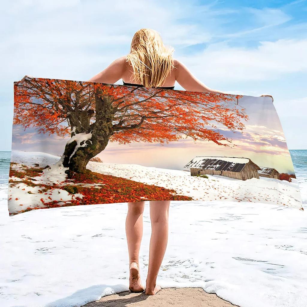 Extra Large Beach Towels Winter Trees Microfiber Beach Towels Summer Quick Dry Absorbent Sand Resistant Swim Pool Towel Blanket