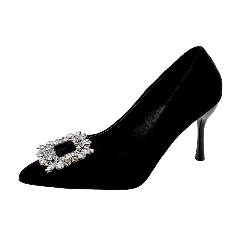 

2025 Женская Модная Простая и Элегантная Обувь Высокого Качества Обувь с Квадратной Пряжкой из Стразов Обувь с Острым Носком Туфли-Шпильки на Высоком Каблуке 40 чёрный