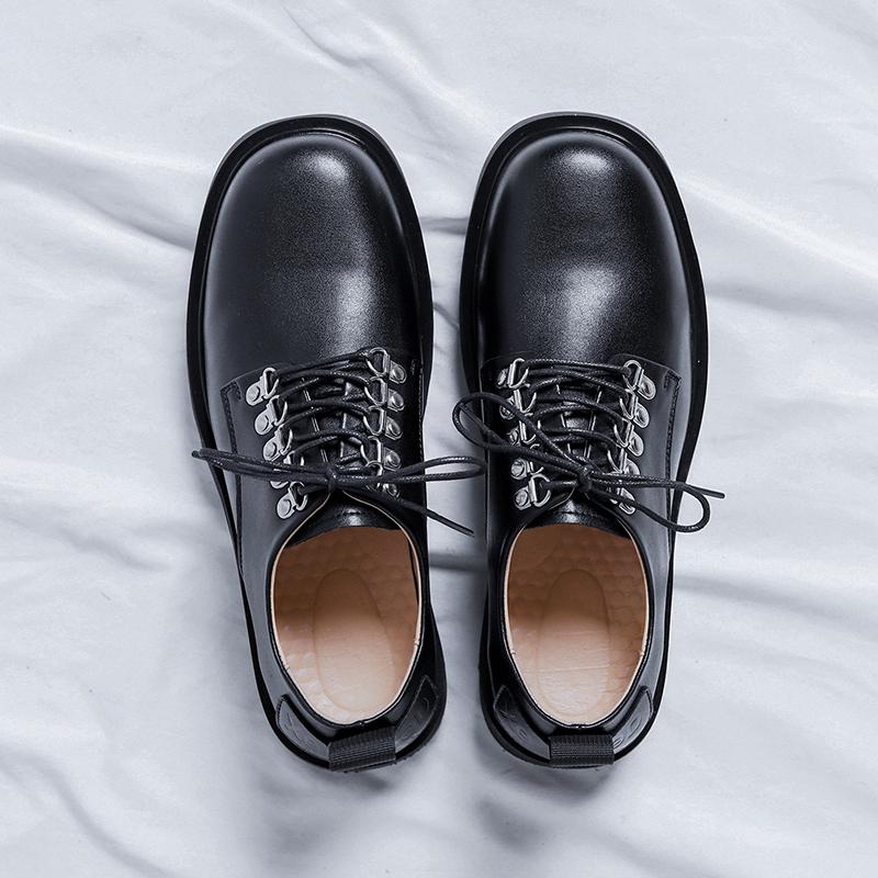 Fashion New Men Leather Platform Oxfords Lace-up Thick Male Business Derby Shoes Casual Buckle Loafers Mens Square Toe Formal Dress Shoe