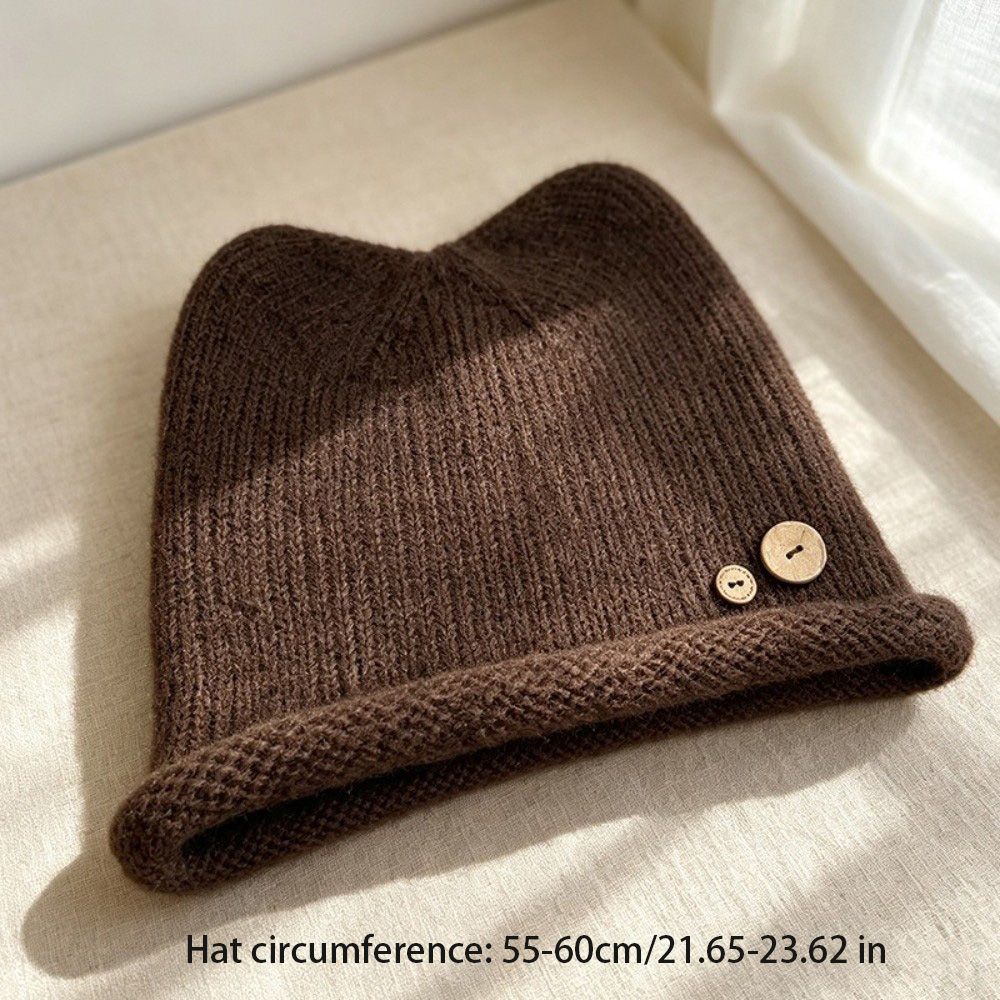 Windproof Pull-On Beanie Thick Warm Cold Weather Cap Casual Knit Beanie Hat for Women