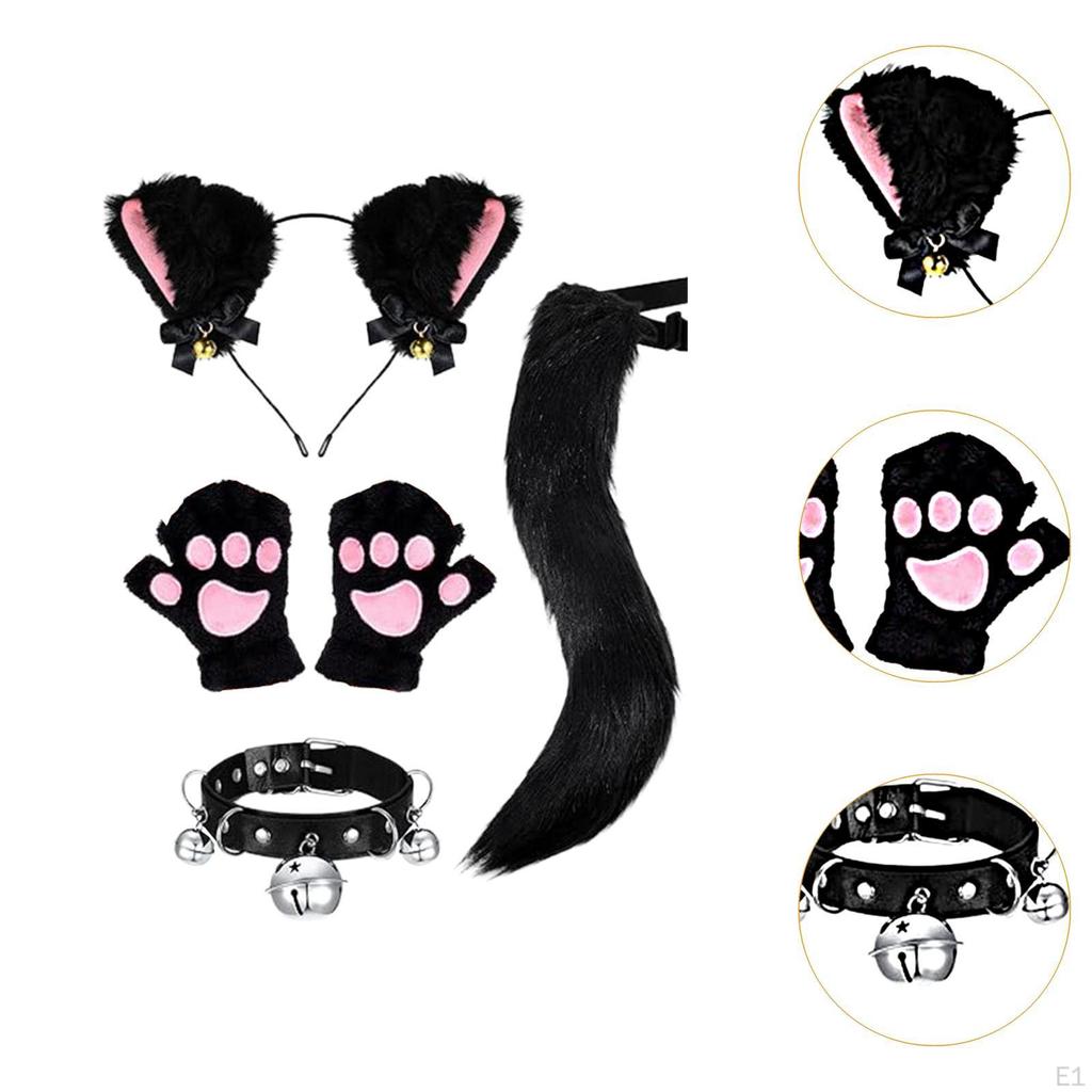 Conjunto de guantes y collar con orejas de zorro y cola para cosplay de animales para carnaval