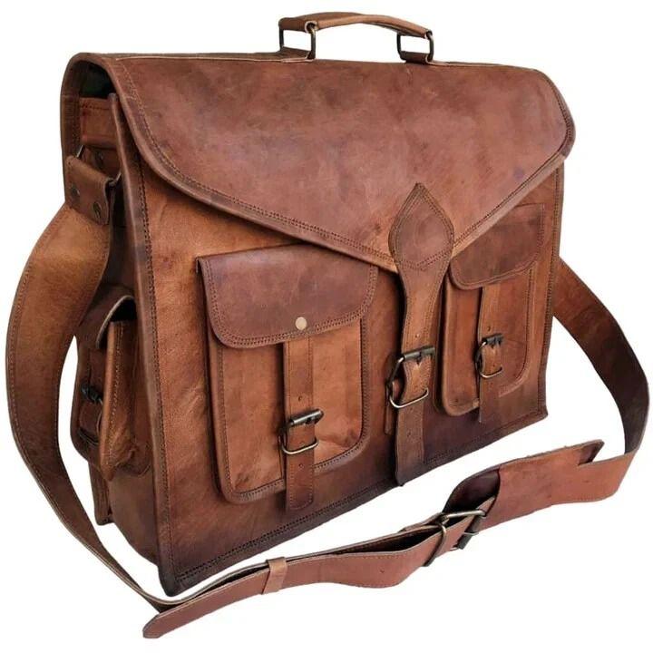 Genuine Vintage Brown Leather Messenger Bag Shoulder Laptop Bag Briefcase