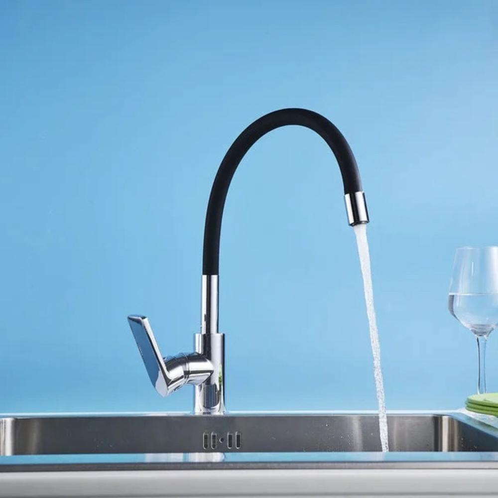 Set of a Free-standing Kitchen Tap with a Flexible Spout, Flexible Hoses and Aerator