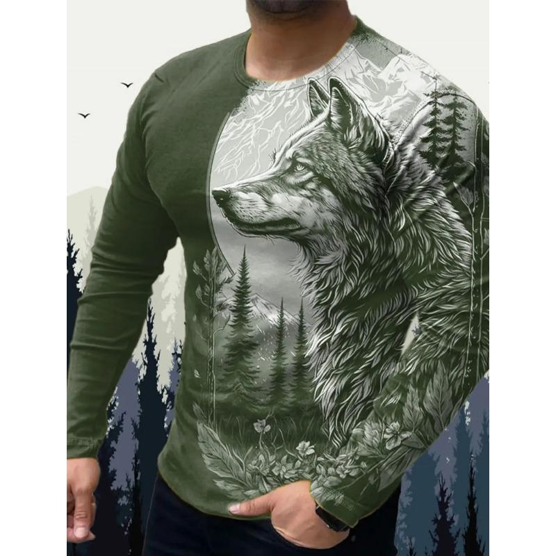 Top Nou de Vară pentru Bărbați Imprimat 3D cu Model Animal Manecă Lungă Casual Confortabil Trendy Mărimi Mari Gât Rotund