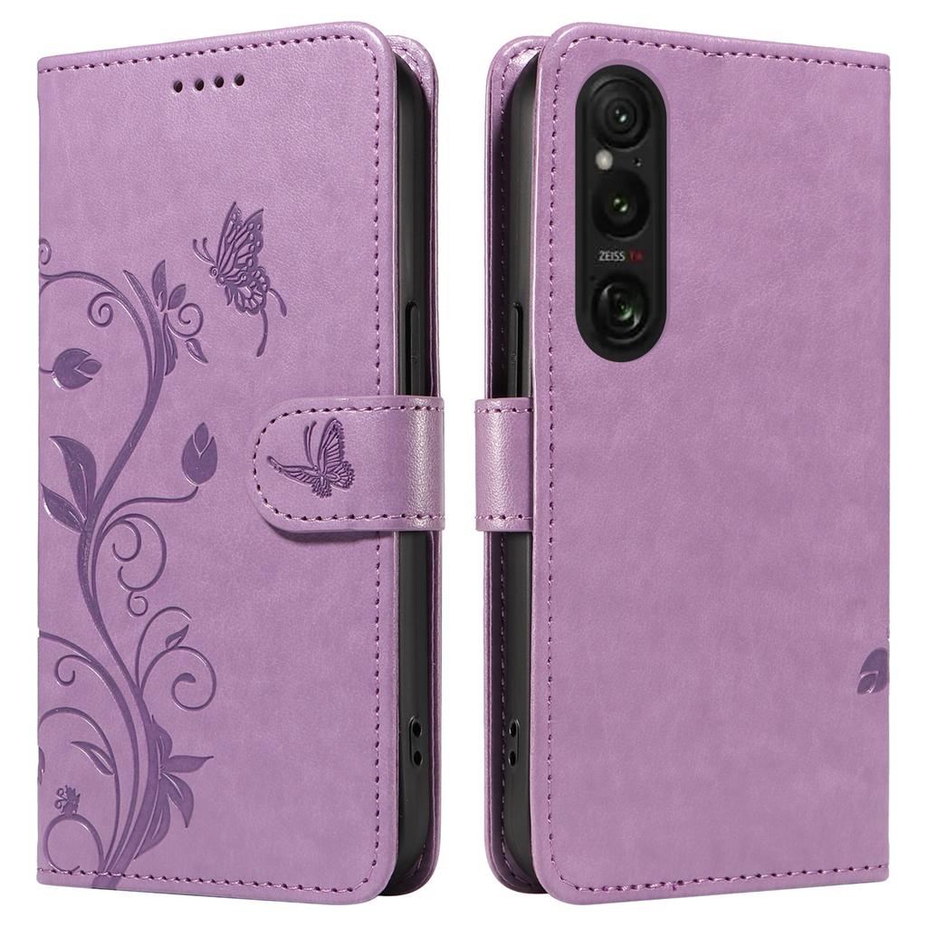 For Sony Xperia 1 VI PU Leather Cases Flower Pattern Wallet Stand Phone Cover with Strap