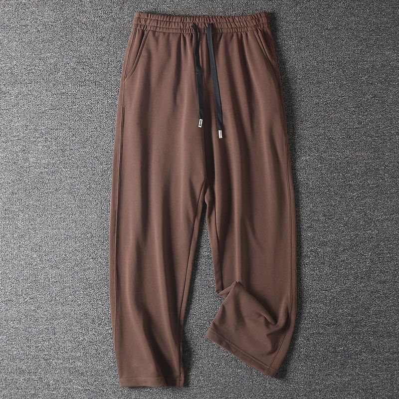 340g Terry Cotton Spring and Summer Unisex Loose Straight-Leg Knit Sweatpants Solid Color Stretchy Sports Casual Long Pants