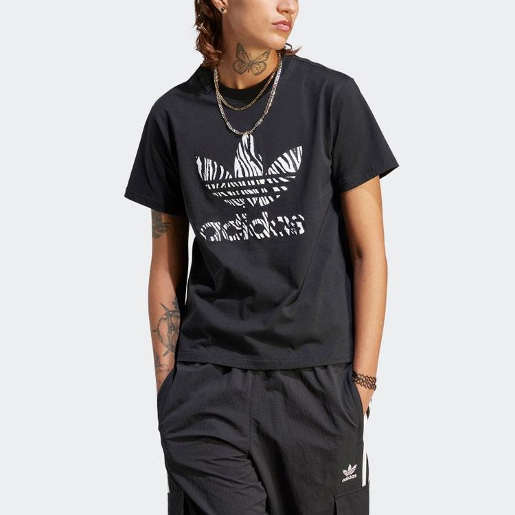 Adidas Originals Trefoil Letter Logo Print Casual Round Neck Short Sleeve T-Shirt Women Tops Black II0911