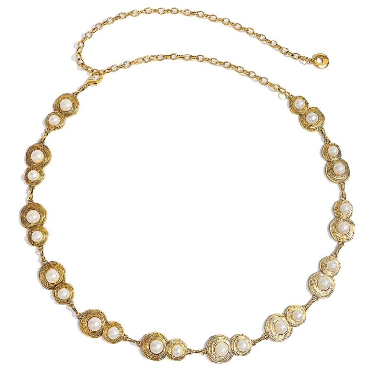 Metal Pearls Decorated Waist Chain Adjustable Waist Belt Retro Design Waistband Women's Fashion Accessories