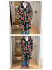 Northeast Floral Hanfu Long Hooded Cotton Coat - Unisex Loose-Fit, Warm, Trendy Cold-Protection Jacket