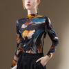 Semi-turtleneck Bottoming Shirt Women's New Women's Clothing Retro Printing Long-sleeved T-shirt Temperament with Waist Top