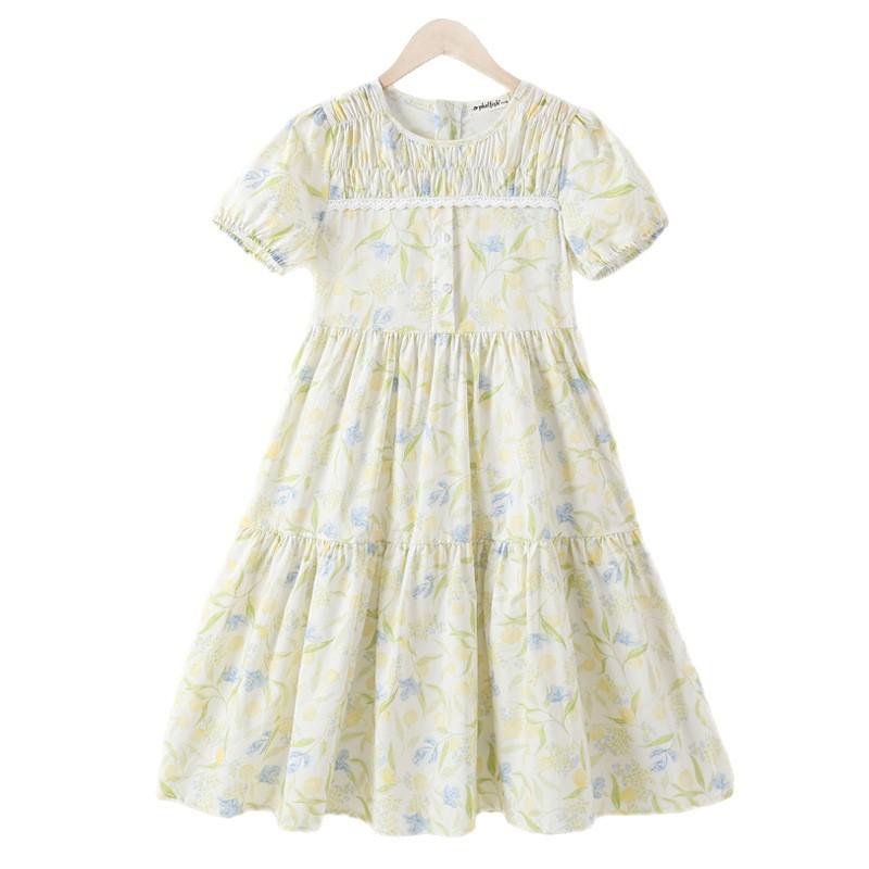 Girls Fashionable Cotton Dress for Summer, Children s Sweet Floral Dress 120cm