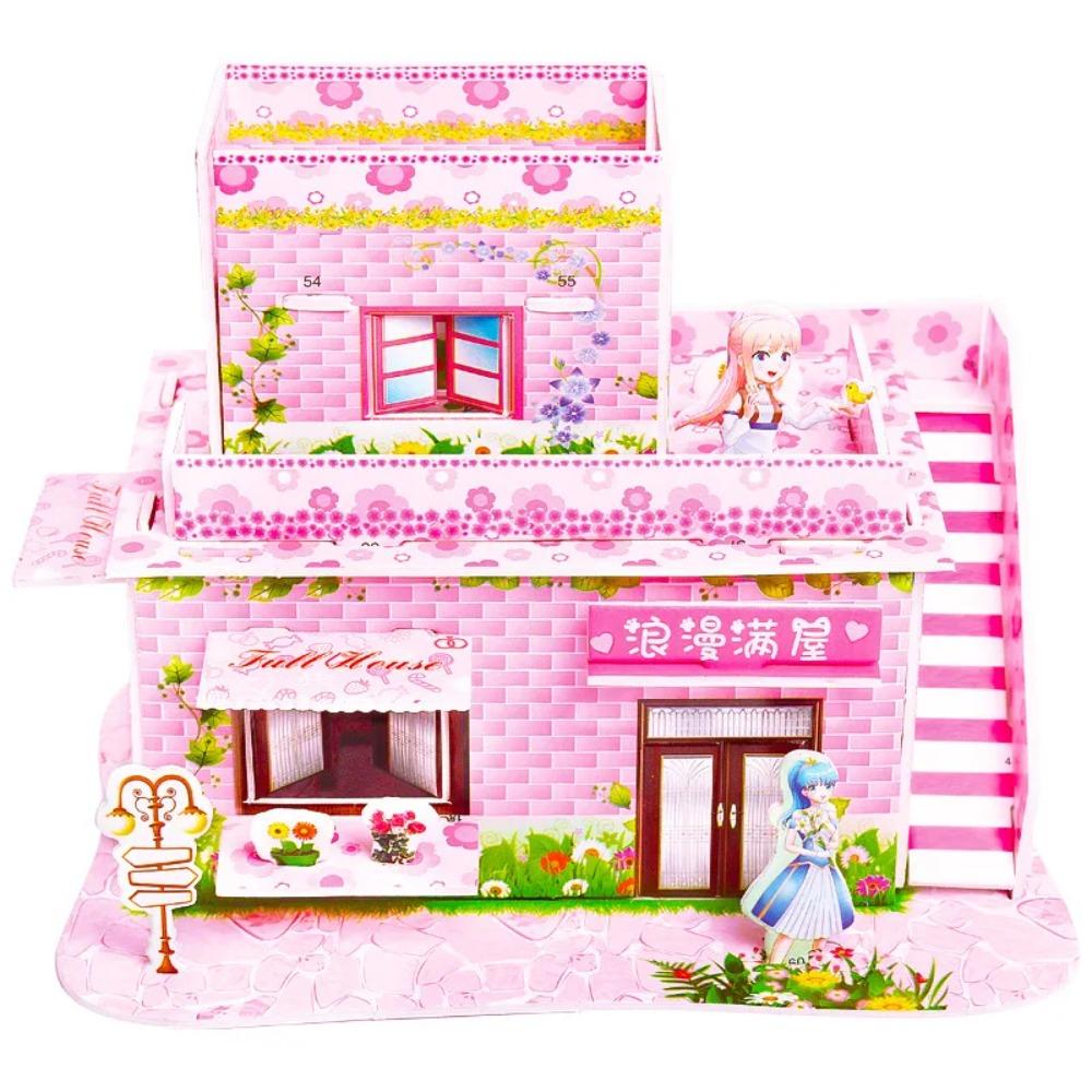 Kids 3D Stereo Puzzle Cartoon House Castle Building Model DIY Handmade Early Learning Educational Toys Gift for Children
