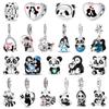 Popular Exquisite 925 Silver Panda Beads & Heart-Shaped Cat Dangle Charm Fits Bracelet Black And White Combination Exquisite Gifts