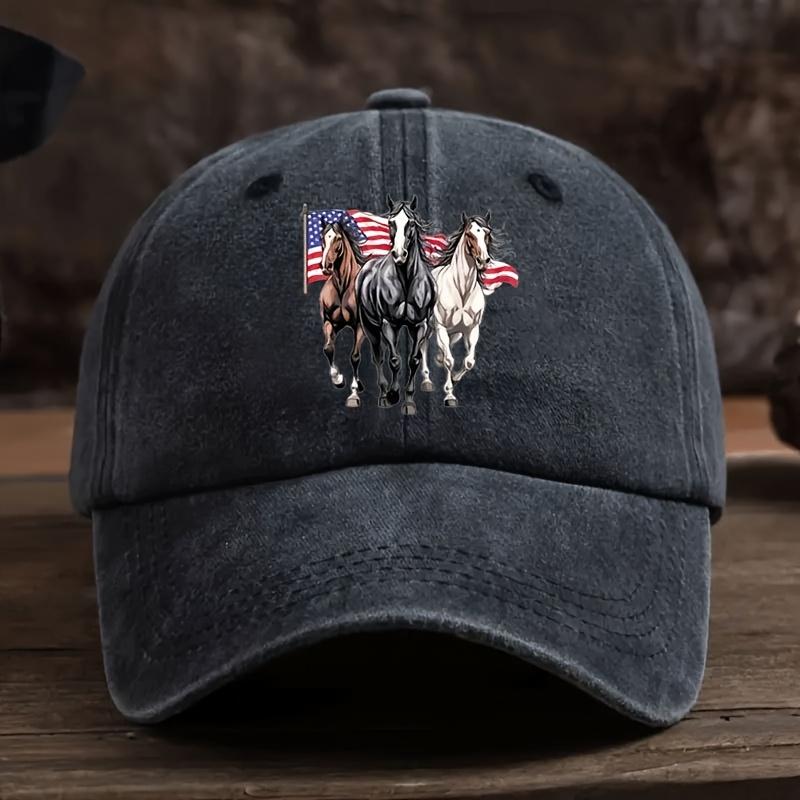 Vintage Amerikanische Flagge Pferde Druck Baseballkappe 100 Viskose Verstellbar Outdoor Schirmmütze 25 g/m²