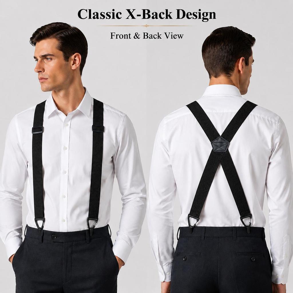 Adjustable Men's 3.8cm Wide X-Shaped Work Suspenders with 3 Clips
