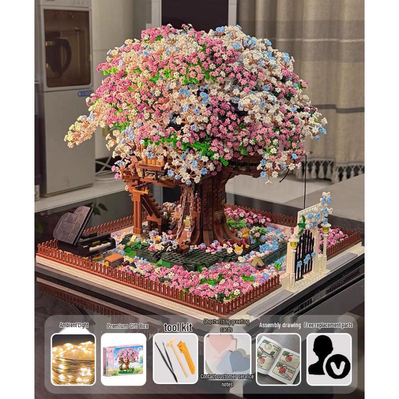 Cherry Blossom Treehouse Building Blocks - High Difficulty Princess Series for Girls' Birthdays.
