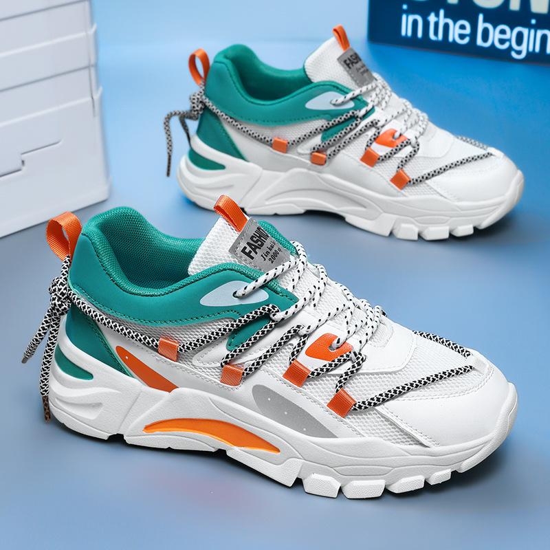 

Women Color Block Chunky Sneakers Breathable Mesh Non-Slip Platform Casual Shoes 42 зелений