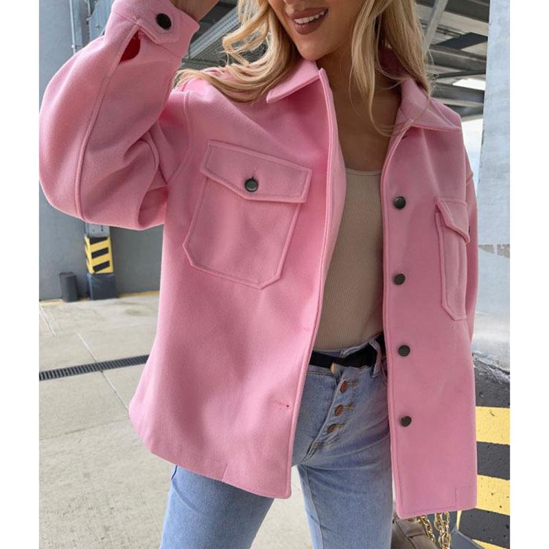 Polo Collar Woolen Coat Women's Casual Long Sleeved Top Solid Color Single Breasted Commuting Loose Jacket Autumn Winter New Fashion