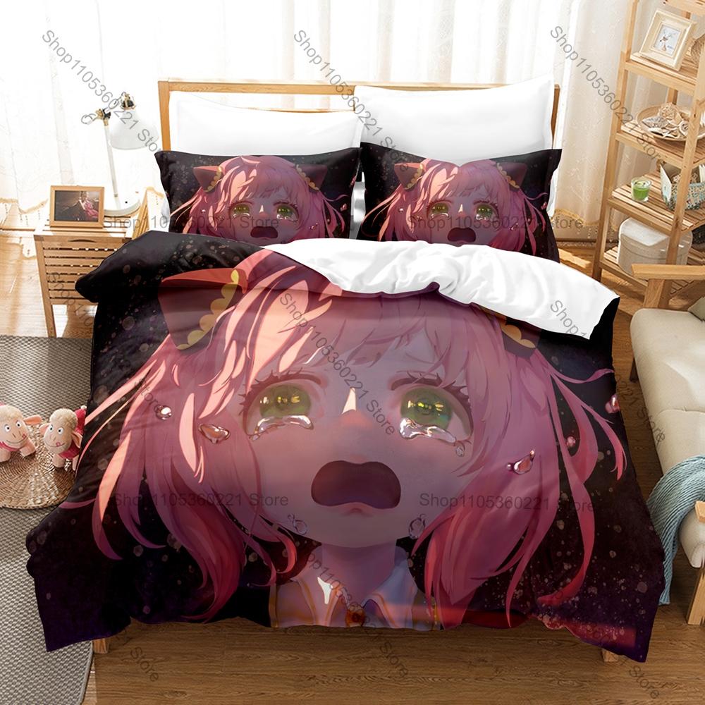 Anya Forger Family Duvet Cover + 2 Pillowcases 3D Anime Print Polyester Bedding Kawaii Fashion Bedroom Decor Bed Linens