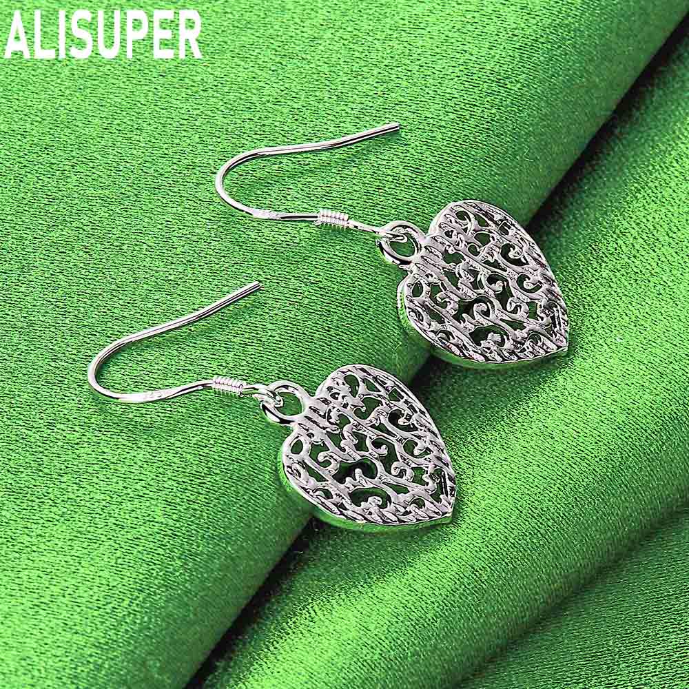925 Sterling Silber Hohl Herz-förmigen Anhänger Piercing Ohrringe Mode Charme Hochzeit Schmuck
