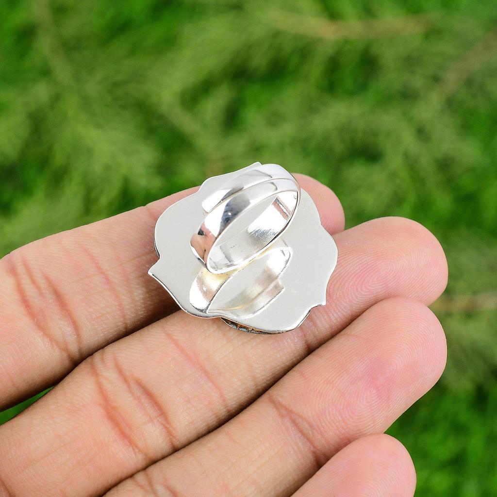 925 Silver Natural Swiss Blue Topaz Multi Stone Flower Adjustable Ring