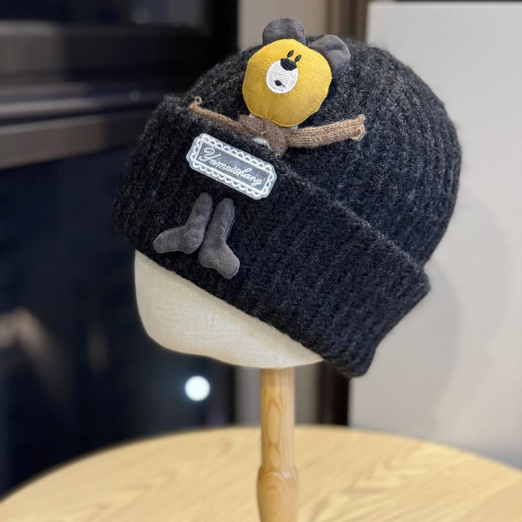 New Knitted Hat Female Cartoon Bear Winter Casual Warm Thickened Cute Ear Protection Hat Versatile Baotou Hat Trend