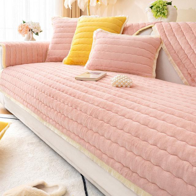 Plain Cover For Sofa And Armchairs Flannel Fleece In Living Rooms 4 Seater Non -Slip Plush Corner Couch Recliner Slipcover Soft