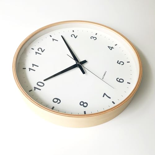KATOMOKU plywood clock, natural finish, km-33LRC, wall clock with continuous second hand, 30.4cm diameter (radio-controlled clock)
